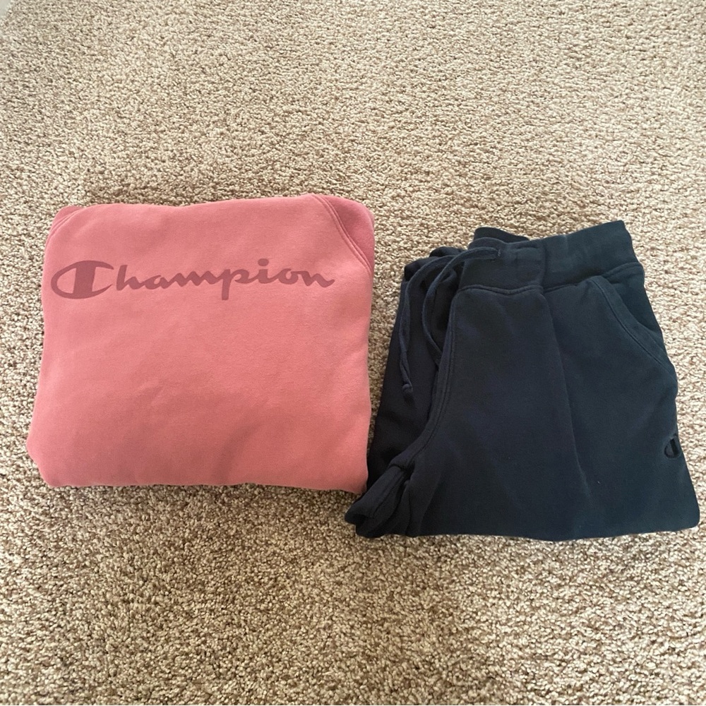 Champion Women's Fleece Two Tone Hoodie & Pants Set Size S Sandalwood Red/Black